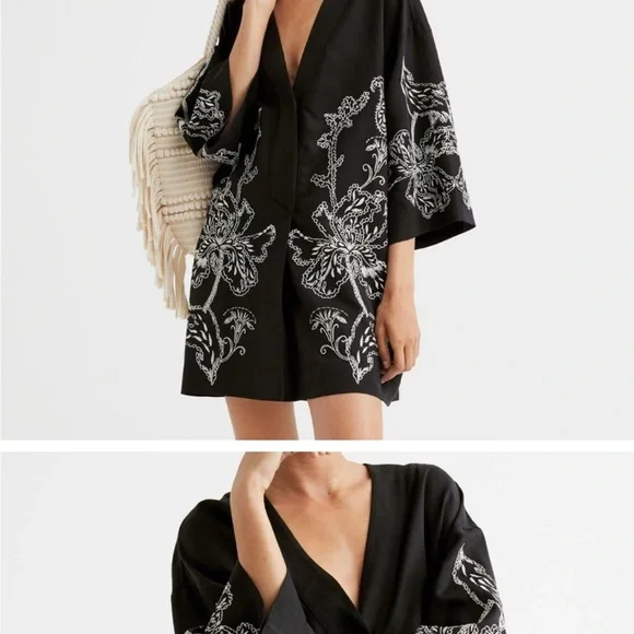 H&M Dresses Hm Limited Edition Black Floral Embroidered Kimono